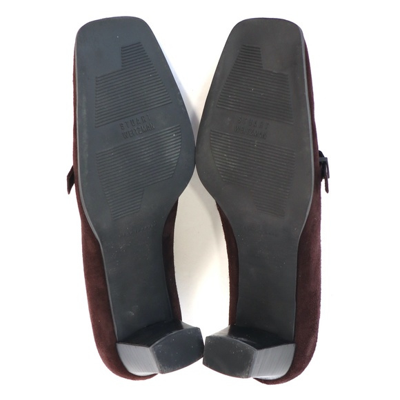 Mid-heel brown suede square toe, closed toe pumps - Picture 6 of 13